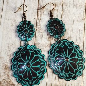 Bronze Patina Wash western concho earrings